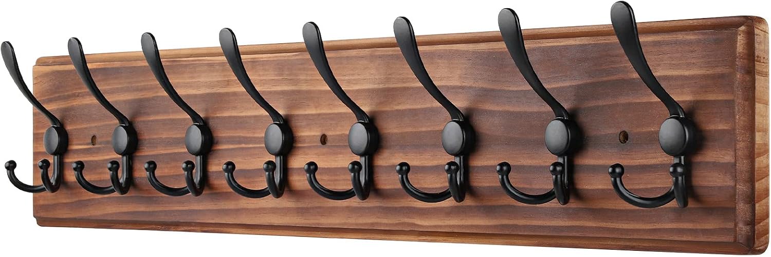 Brown 8 Triple Hooks Wall Coat Rack