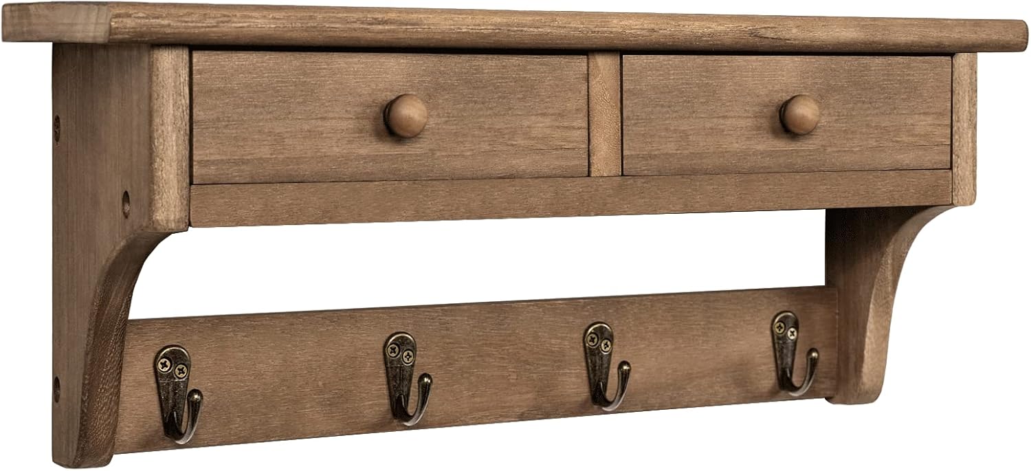 Walnut Farmhouse Wall Coat Rack