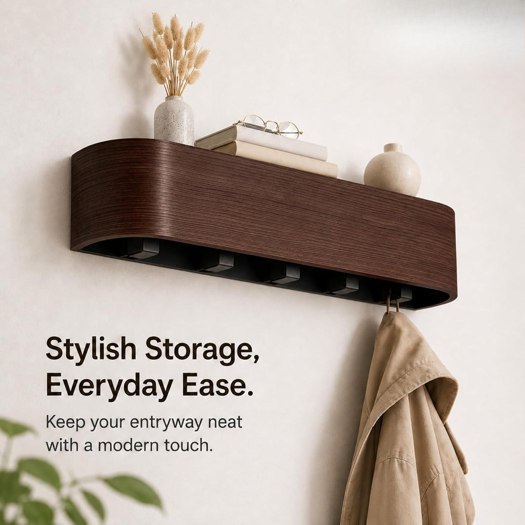 Walnut Wall Coat Rack with Shelf