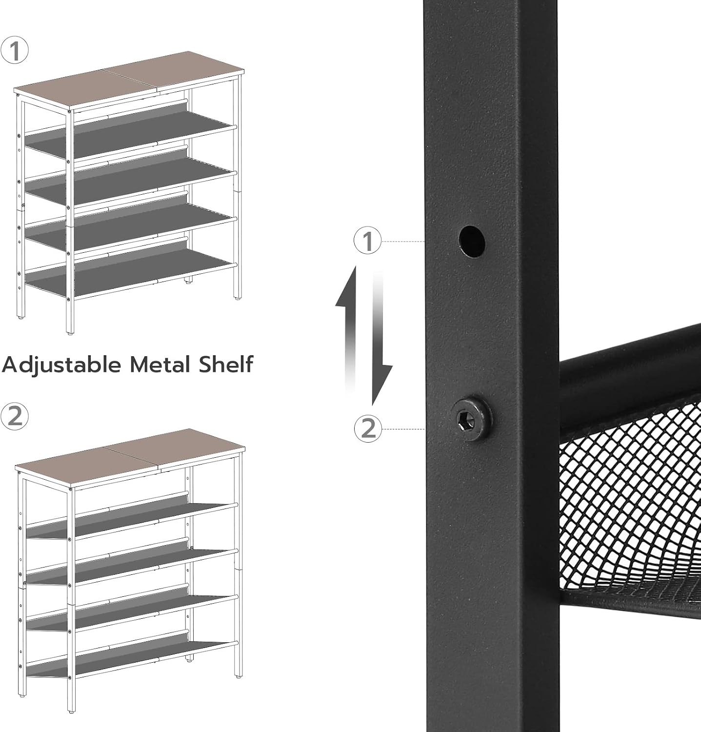 5-Tier Rustic Brown Metal Mesh Shoe Rack
