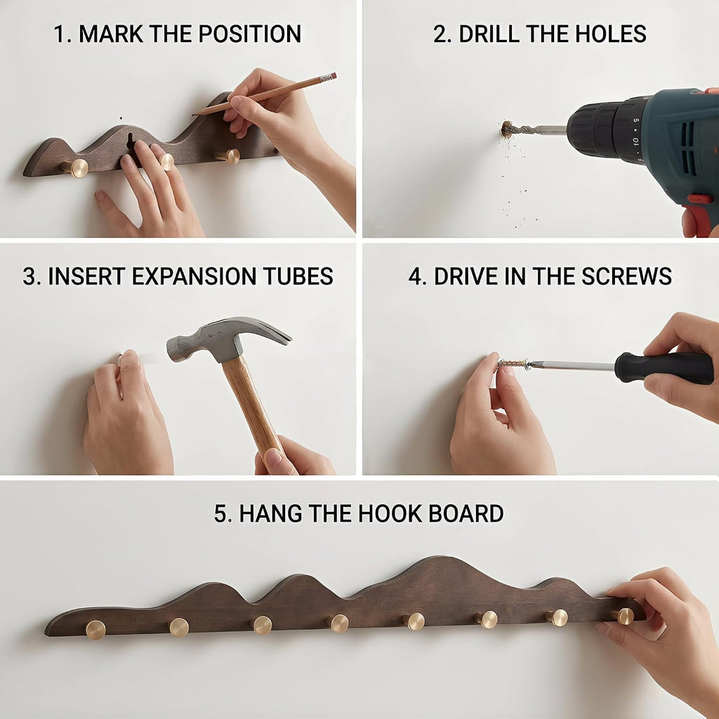 Walnut Gold Hook Wall Coat Rack