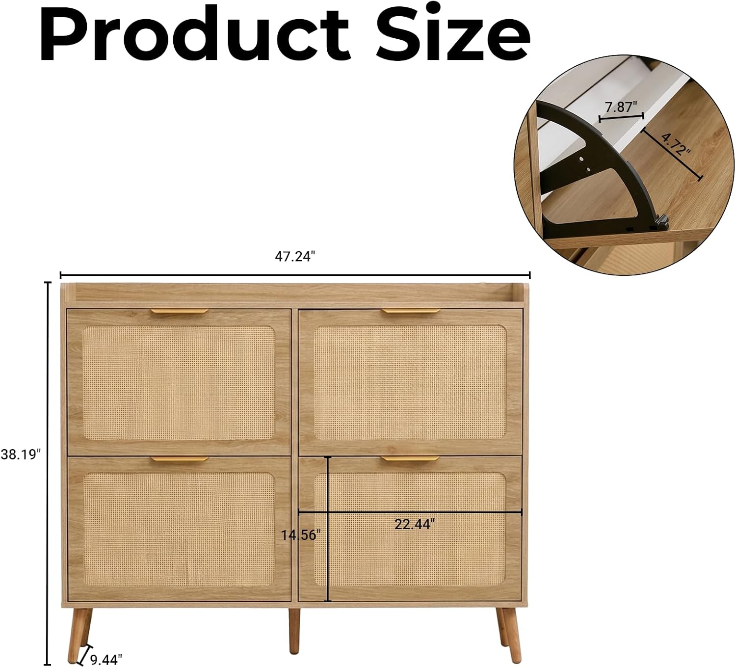 Slim Farmhouse Rattan Flip Drawer Shoe Cabinet
