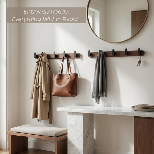 19.7" Walnut Black Hook Coat Rack