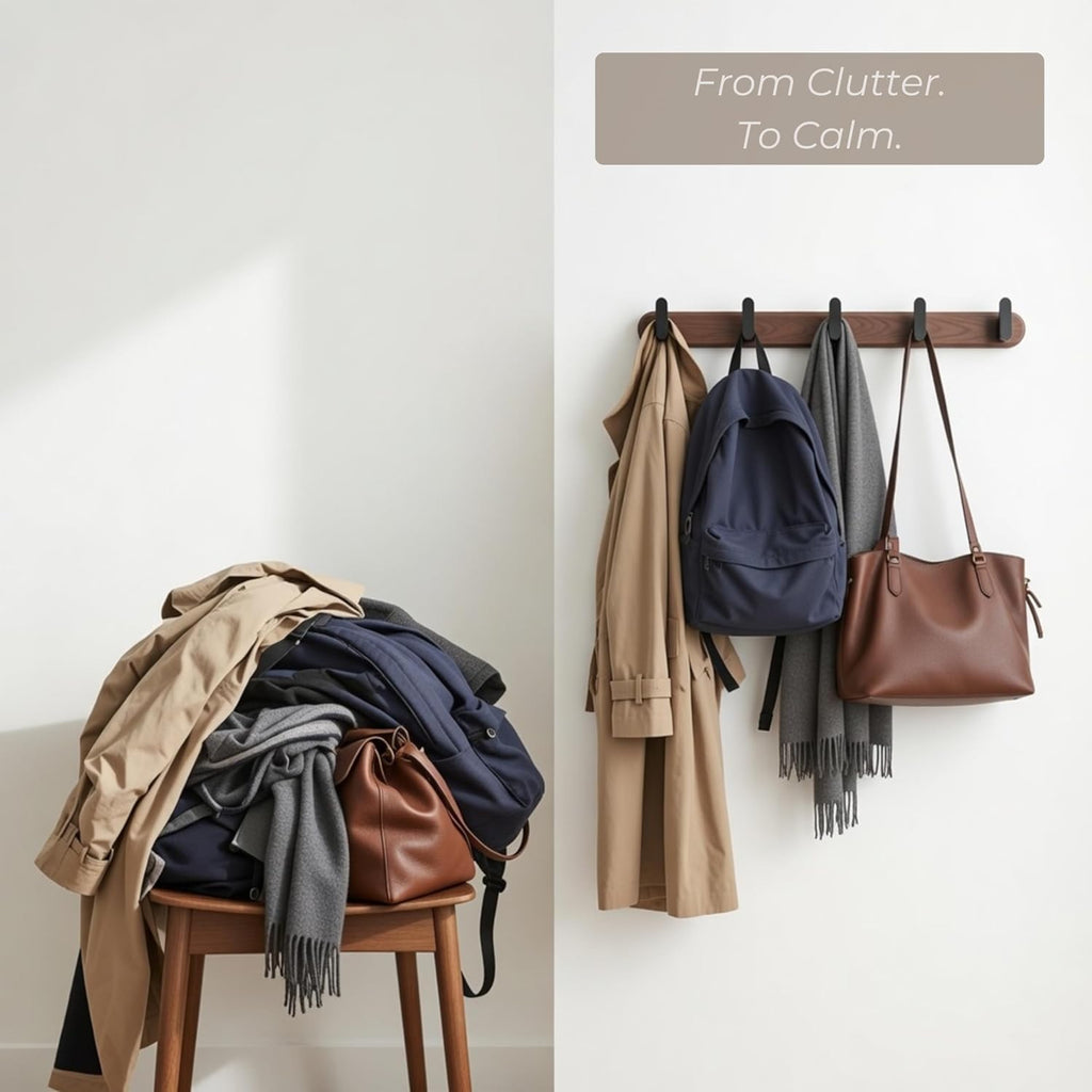 19.7" Walnut Black Hook Coat Rack