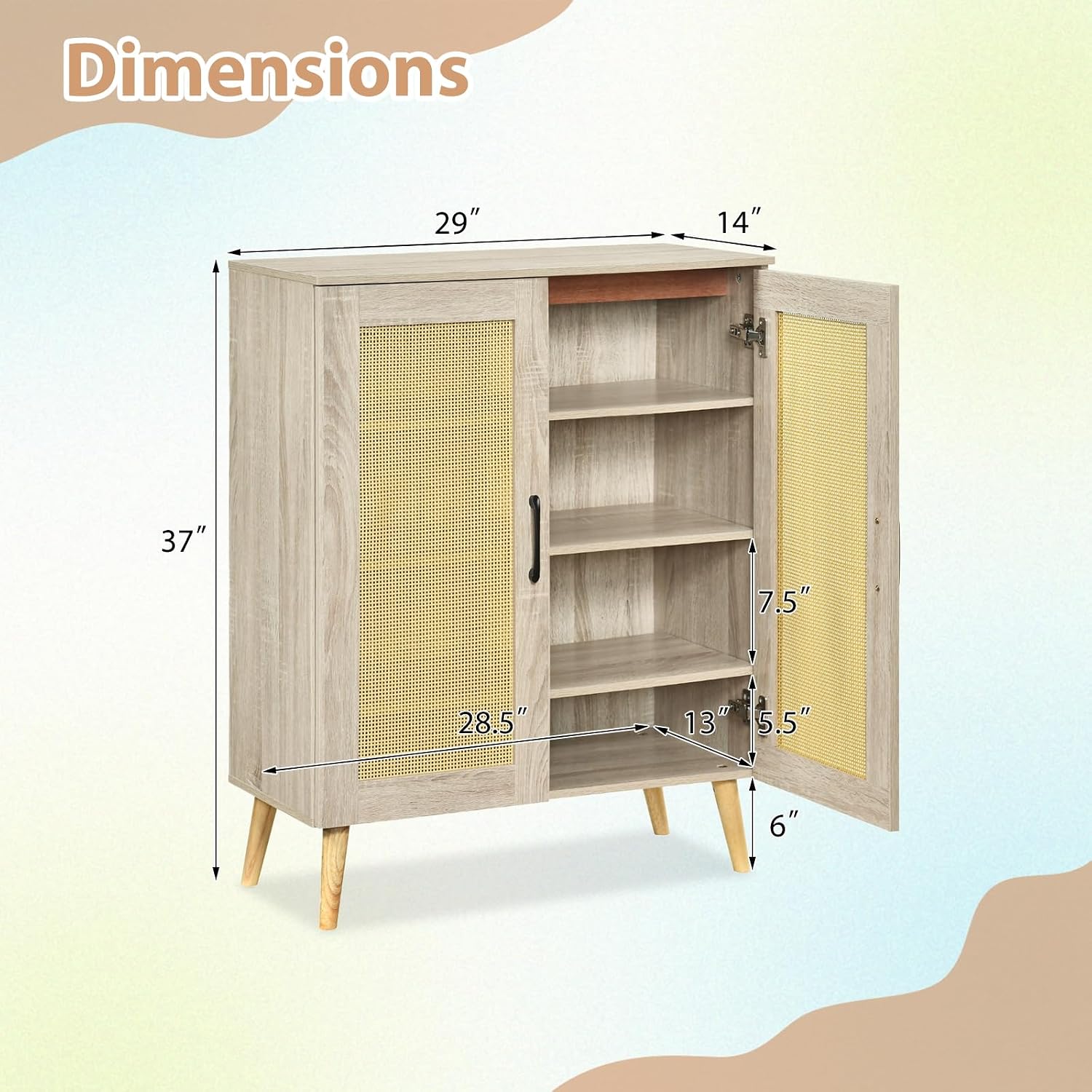 4-Tier Natural Rattan Door Shoe Cabinet