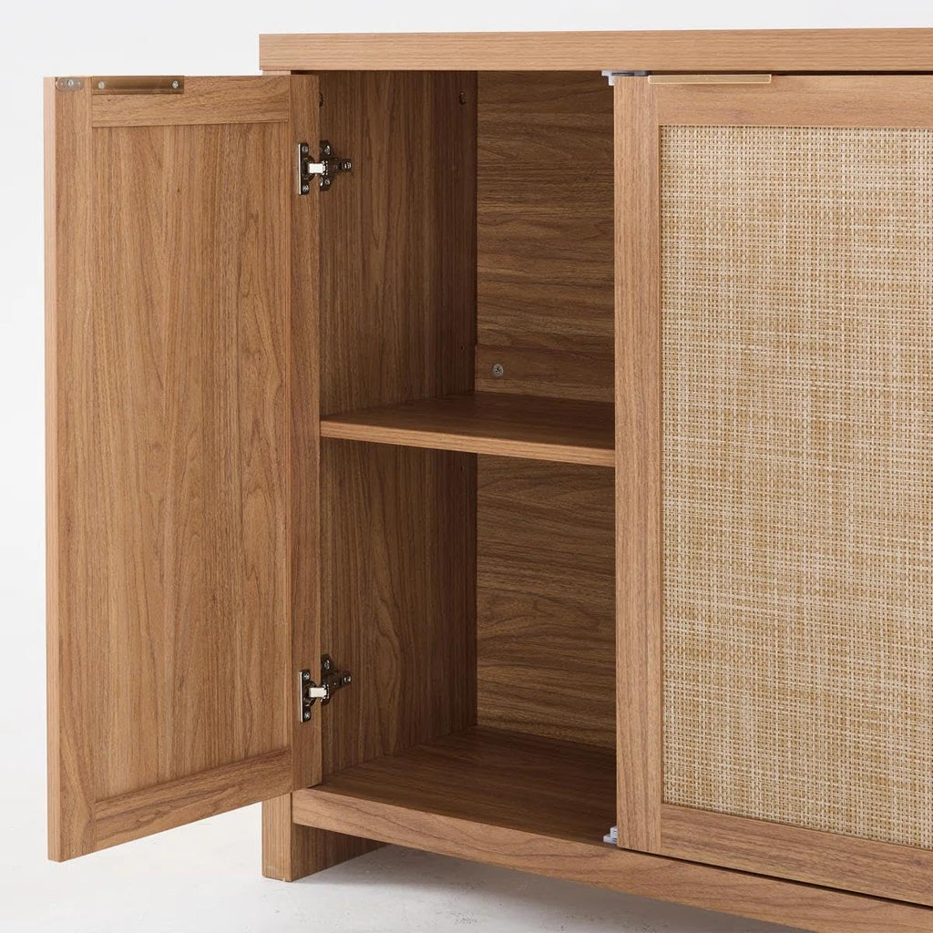 3pc Oak Rattan Storage Sideboard