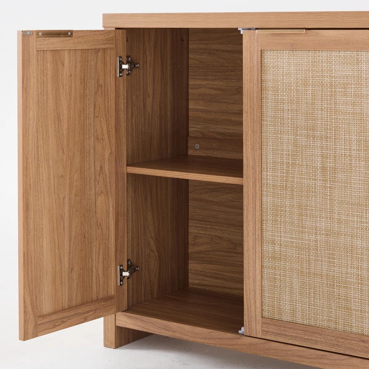 3pc Oak Rattan Storage Sideboard