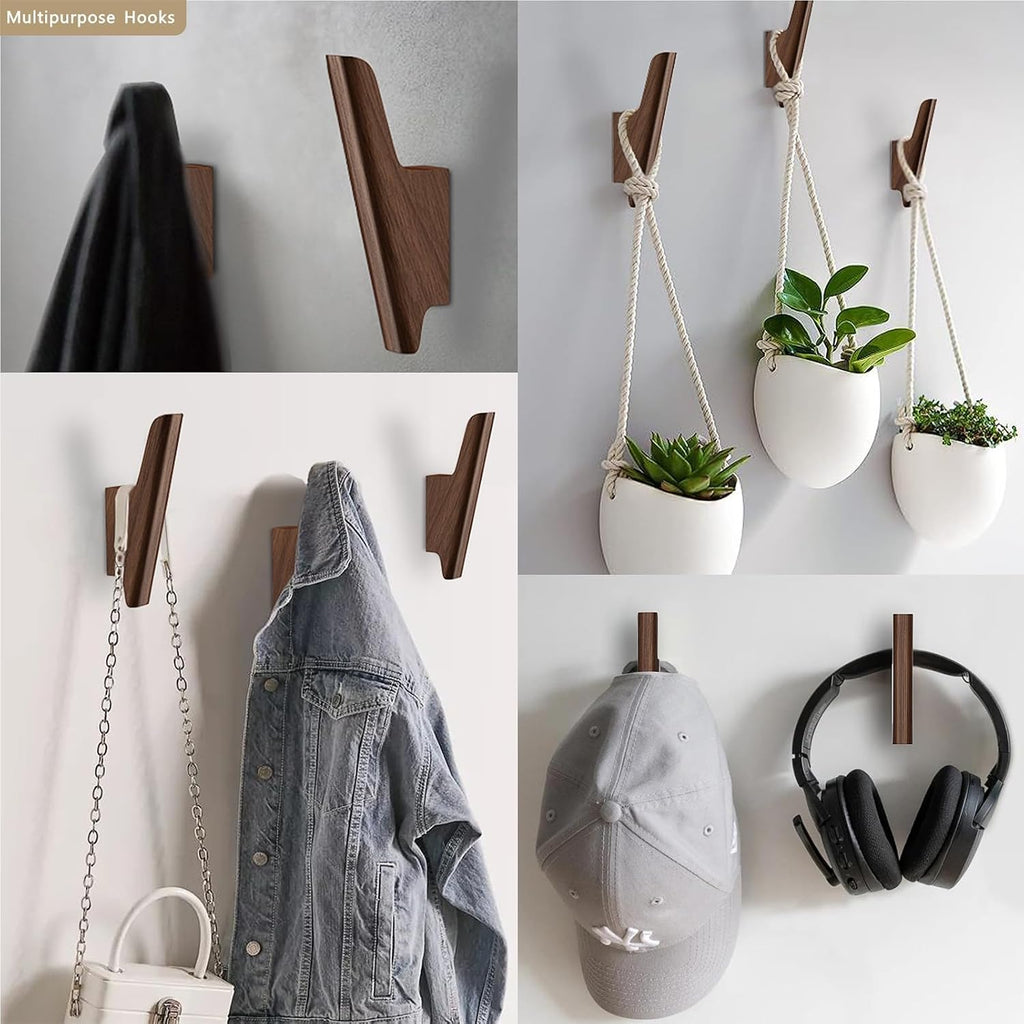 4 Pack Dark Walnut Wall Coat Hooks