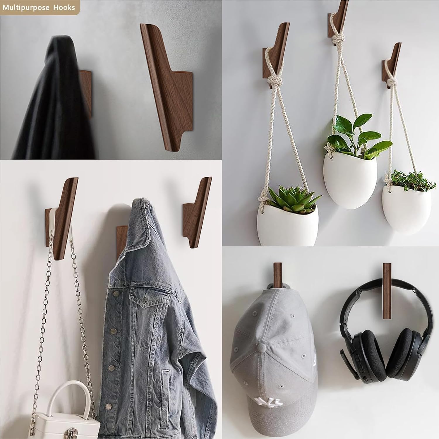 4 Pack Dark Walnut Wall Coat Hooks