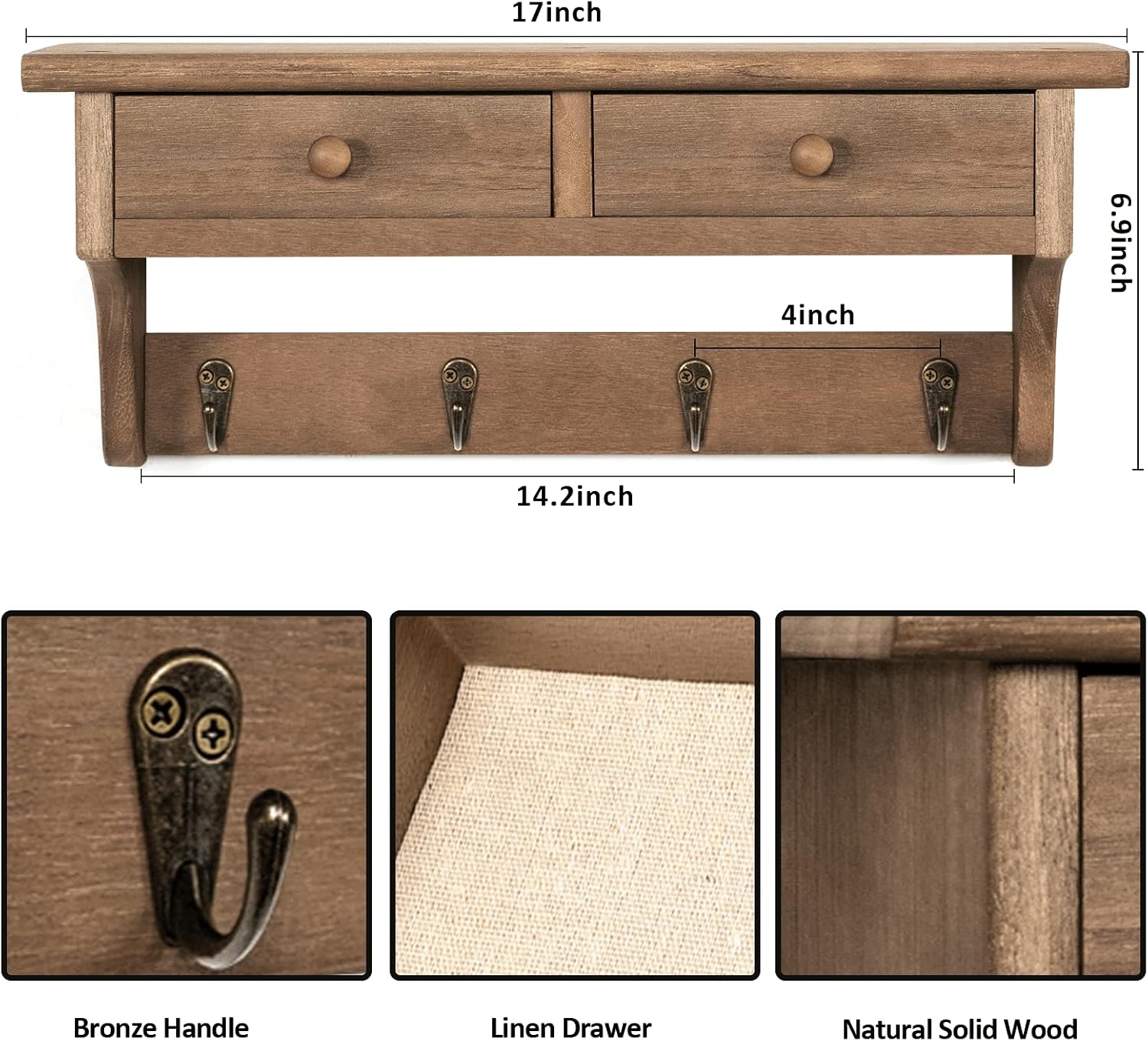 Walnut Farmhouse Wall Coat Rack