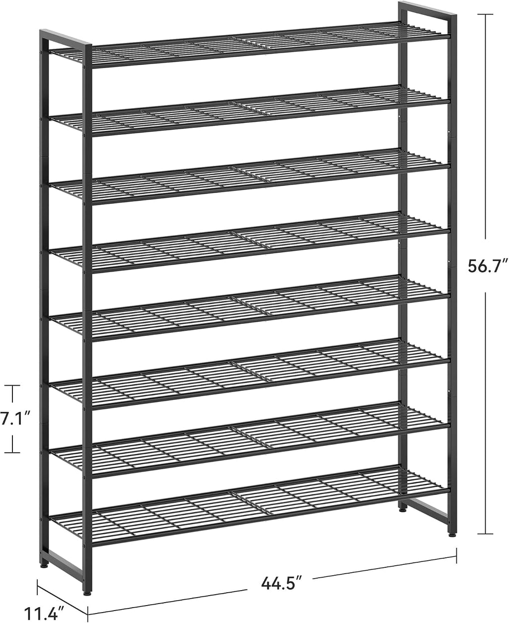 43.3" Wide 8-Tier Reinforced Metal Shoe Rack for 50 Pairs