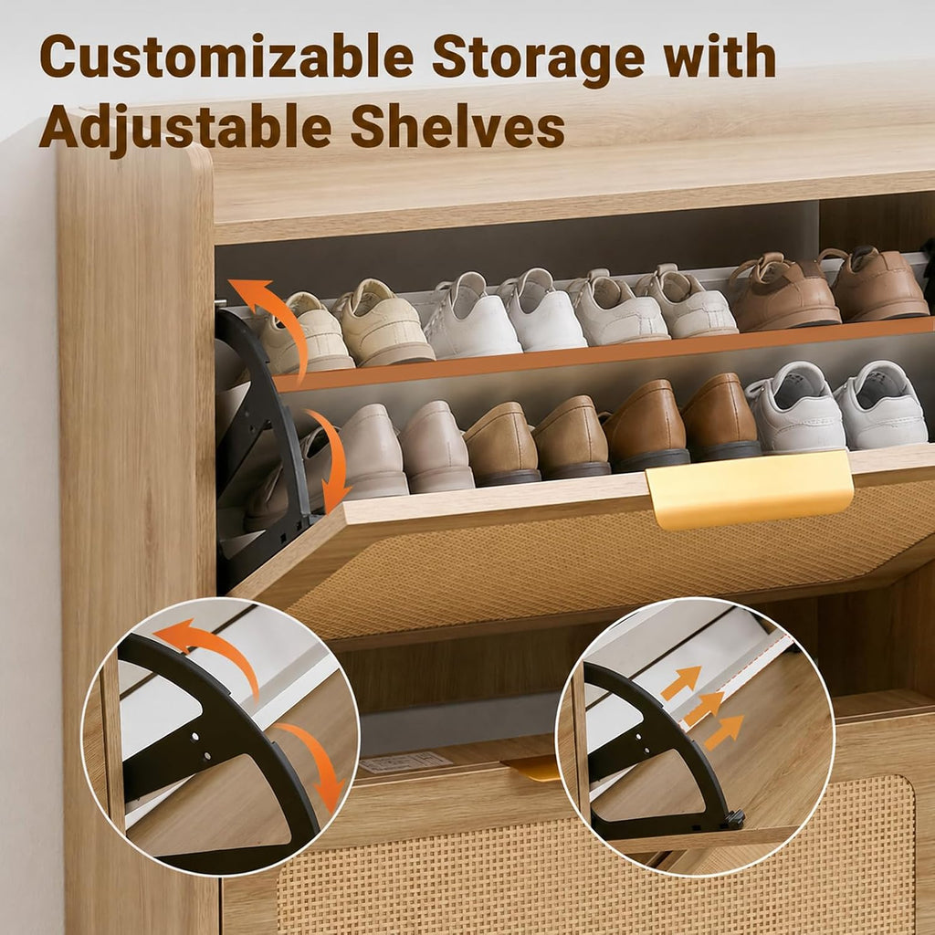 Slim Farmhouse Rattan Flip Drawer Shoe Cabinet