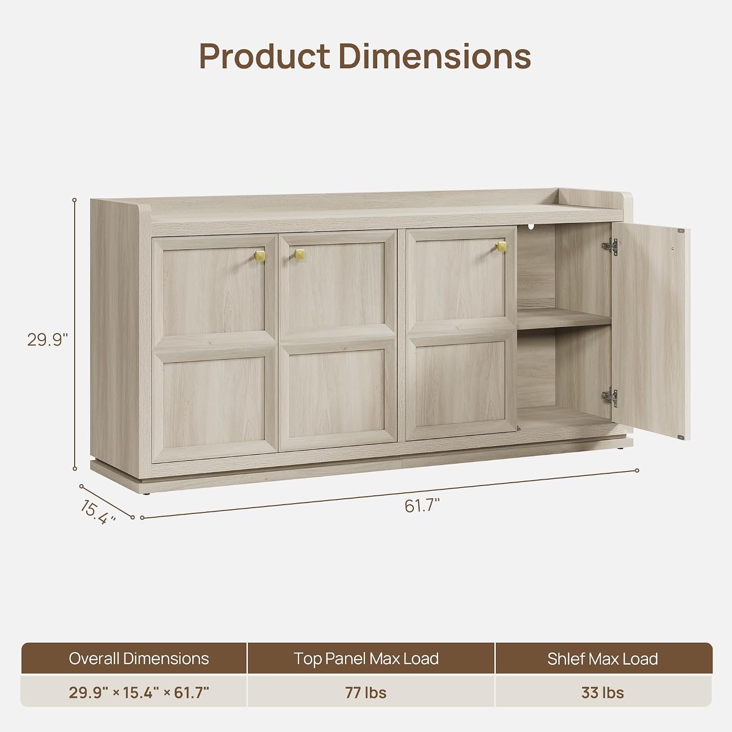 Grey White Oak Wide 4-Door Sideboard