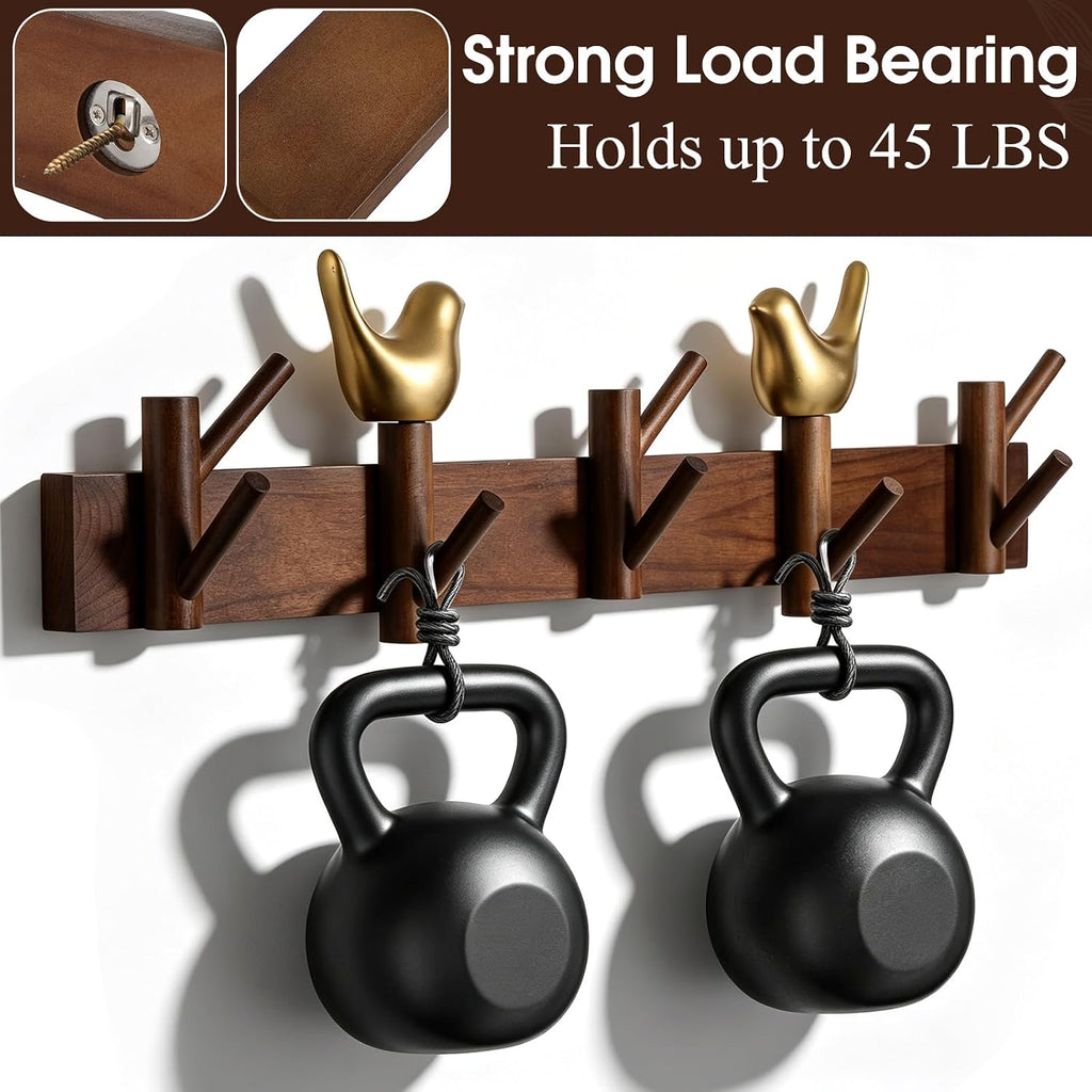 21" Walnut Gold Bird 8-Hook Coat Rack
