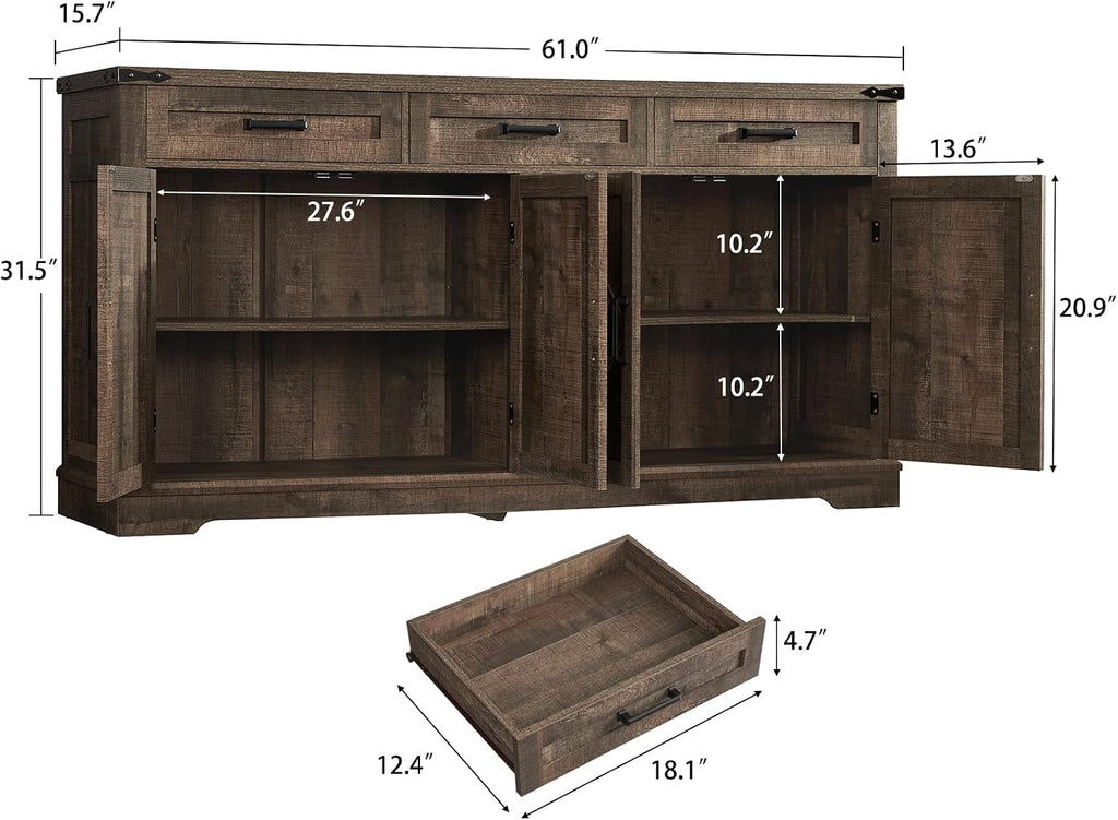 61" Antique Oak Farmhouse Sideboard