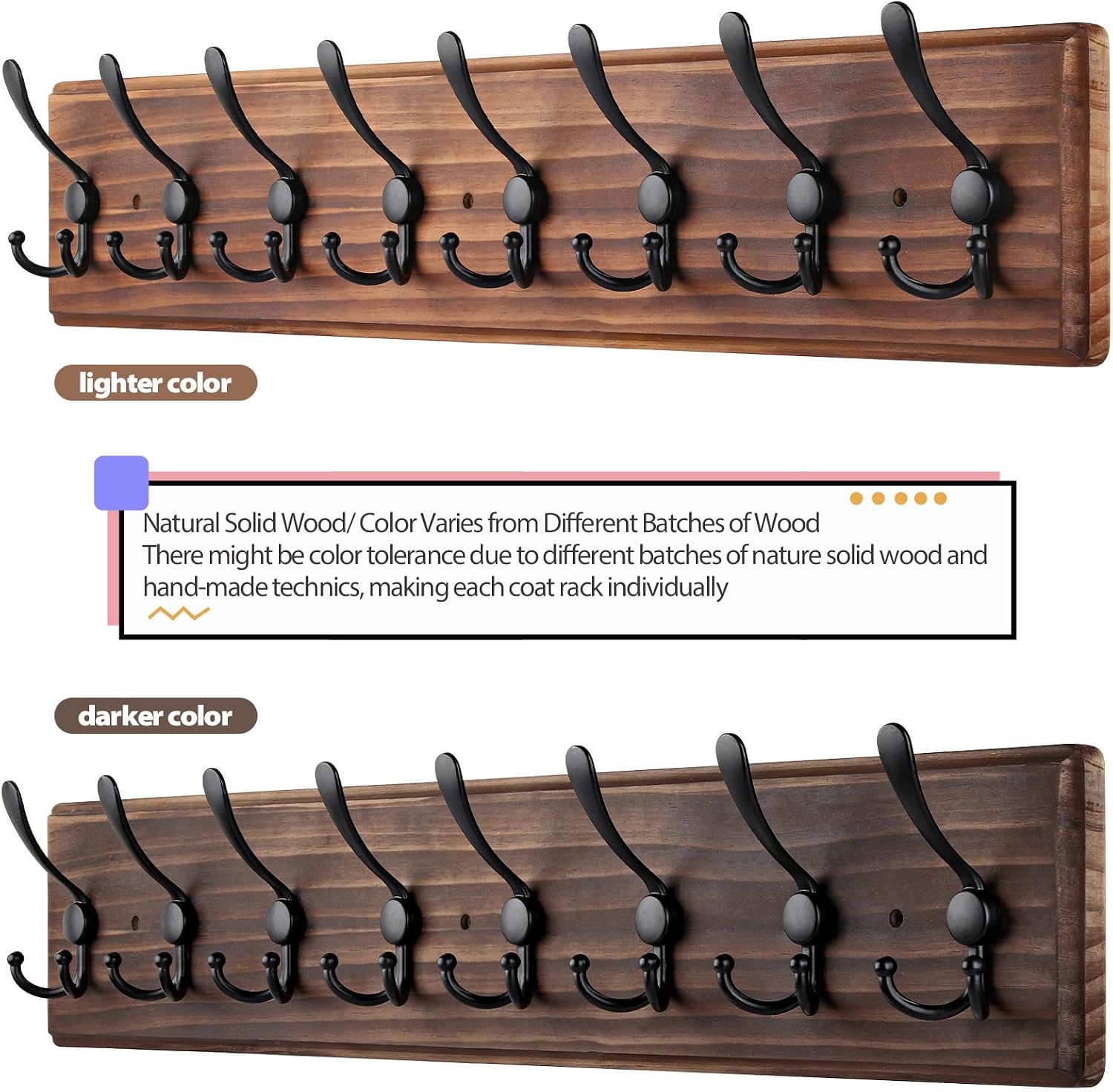 Brown 8 Triple Hooks Wall Coat Rack