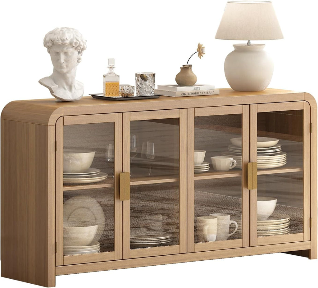 60" Oak Glass Door Boho Sideboard