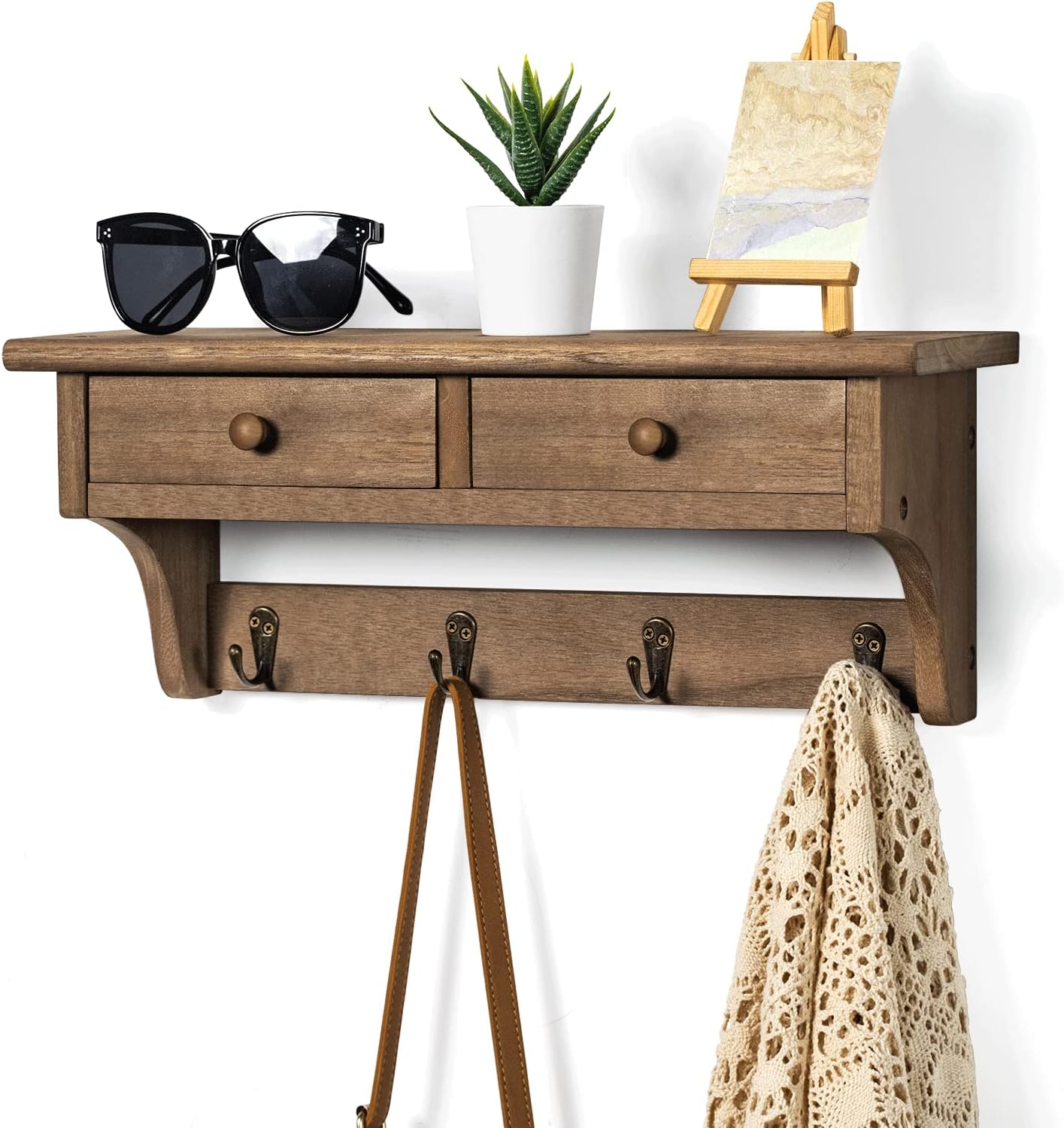 Walnut Farmhouse Wall Coat Rack