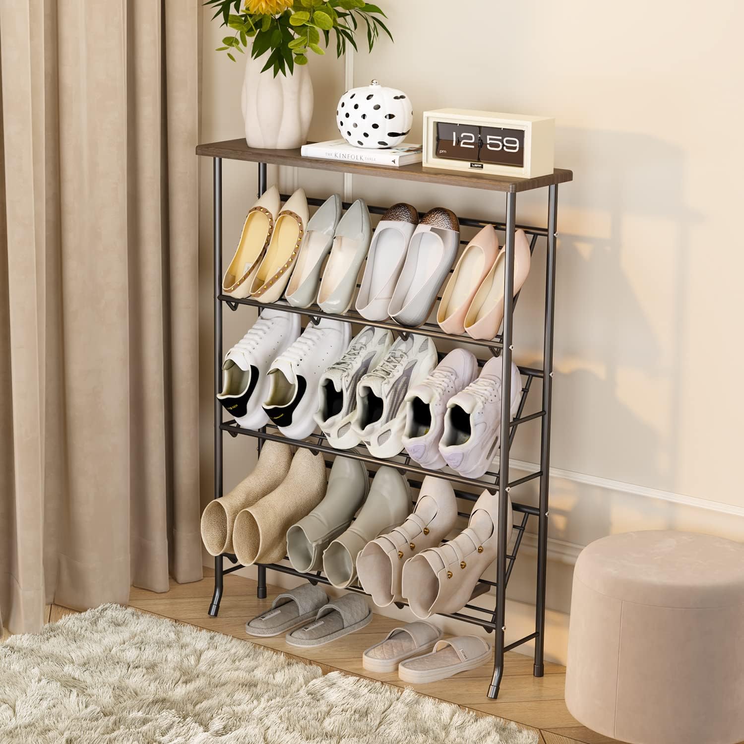 Narrow 4 Tier Metal Shoe Storage Rack