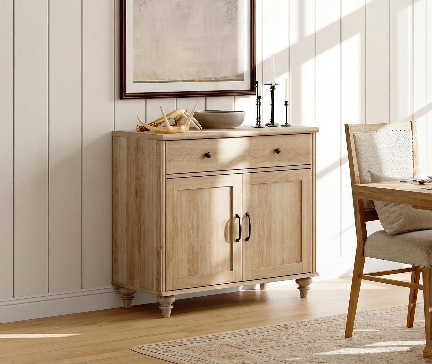 34" Oak Farmhouse Sideboard Cabinet