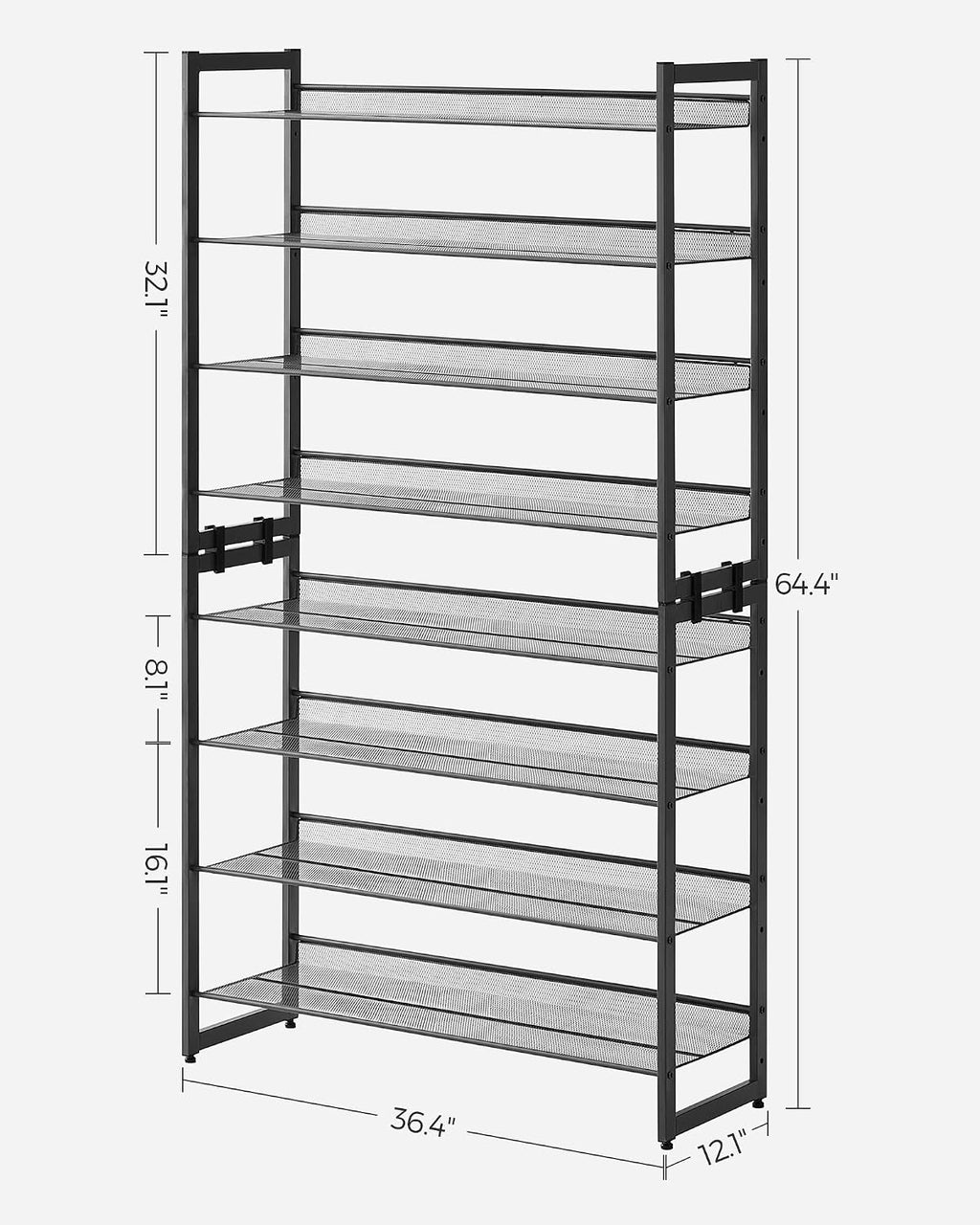 Set of 2 Stackable 4-Tier Black Metal Shoe Rack