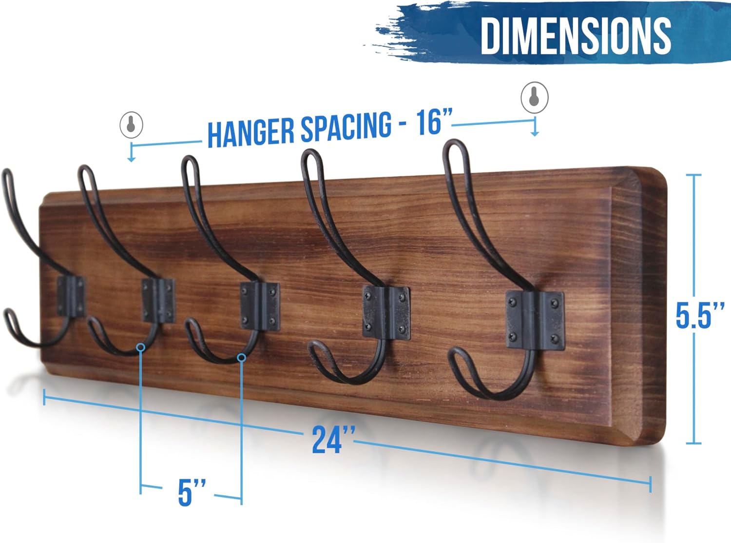 24" Dark Wash Pine Farmhouse Coat Rack