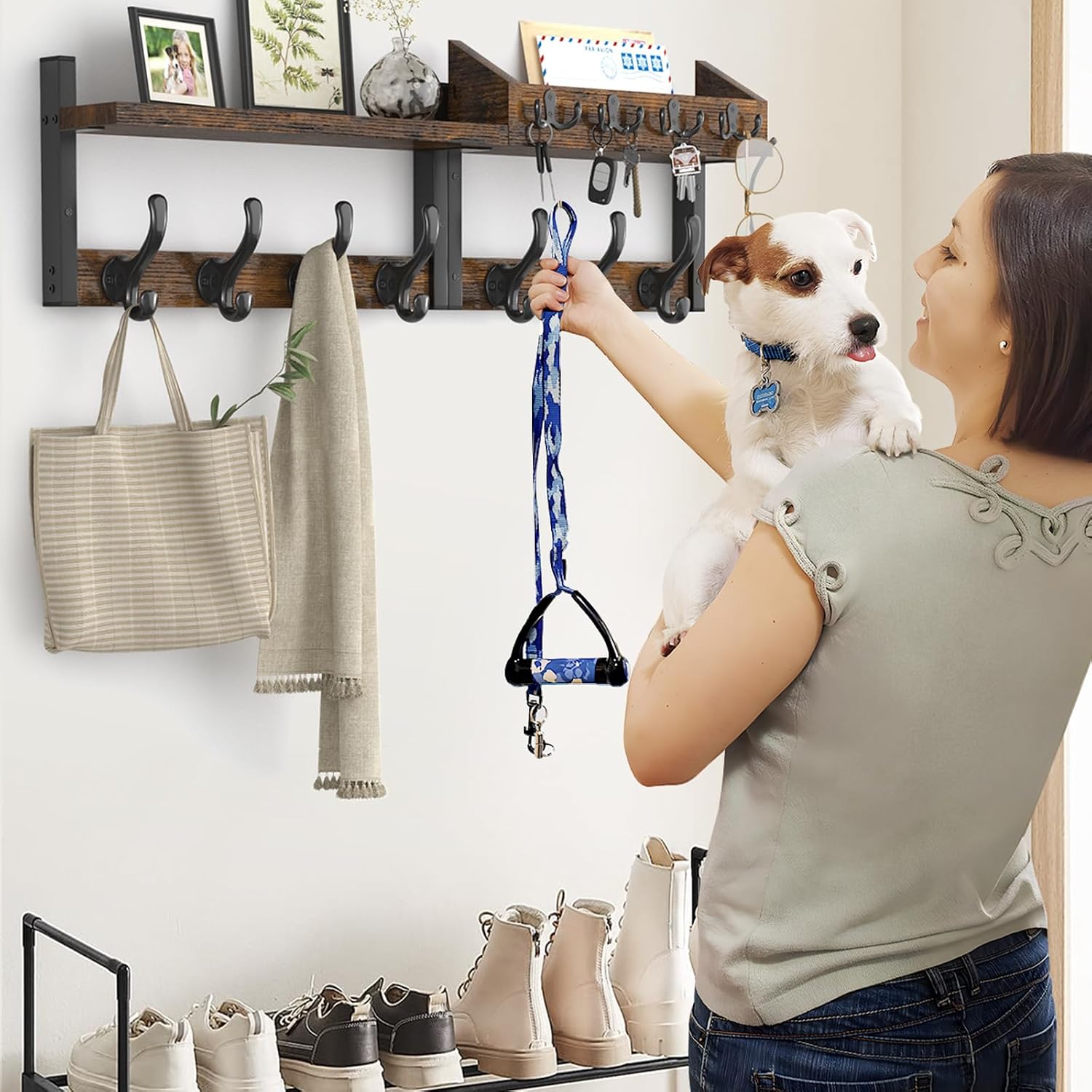 29" Brown Multi-Function Wall Coat Rack