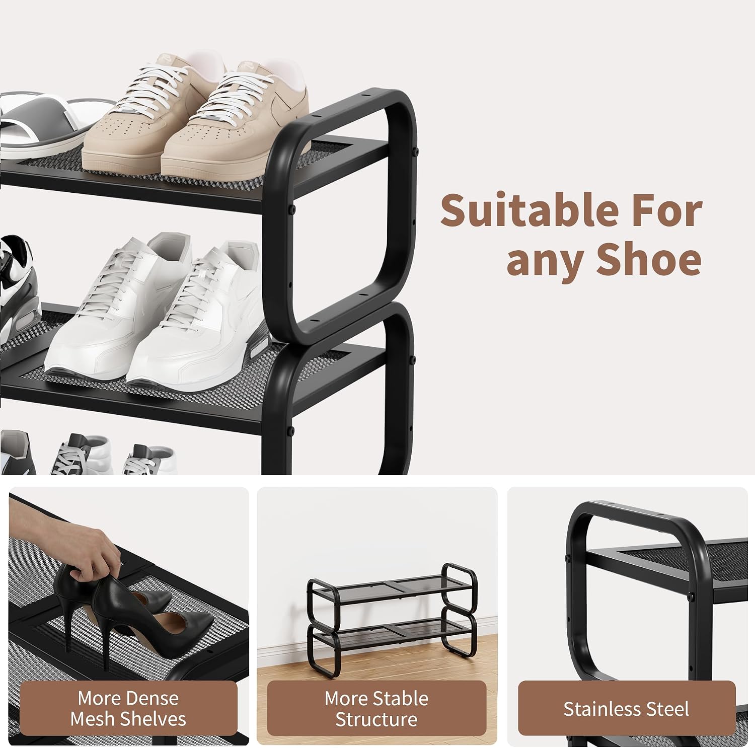 Expandable 2 Tier Metal Shoe Rack
