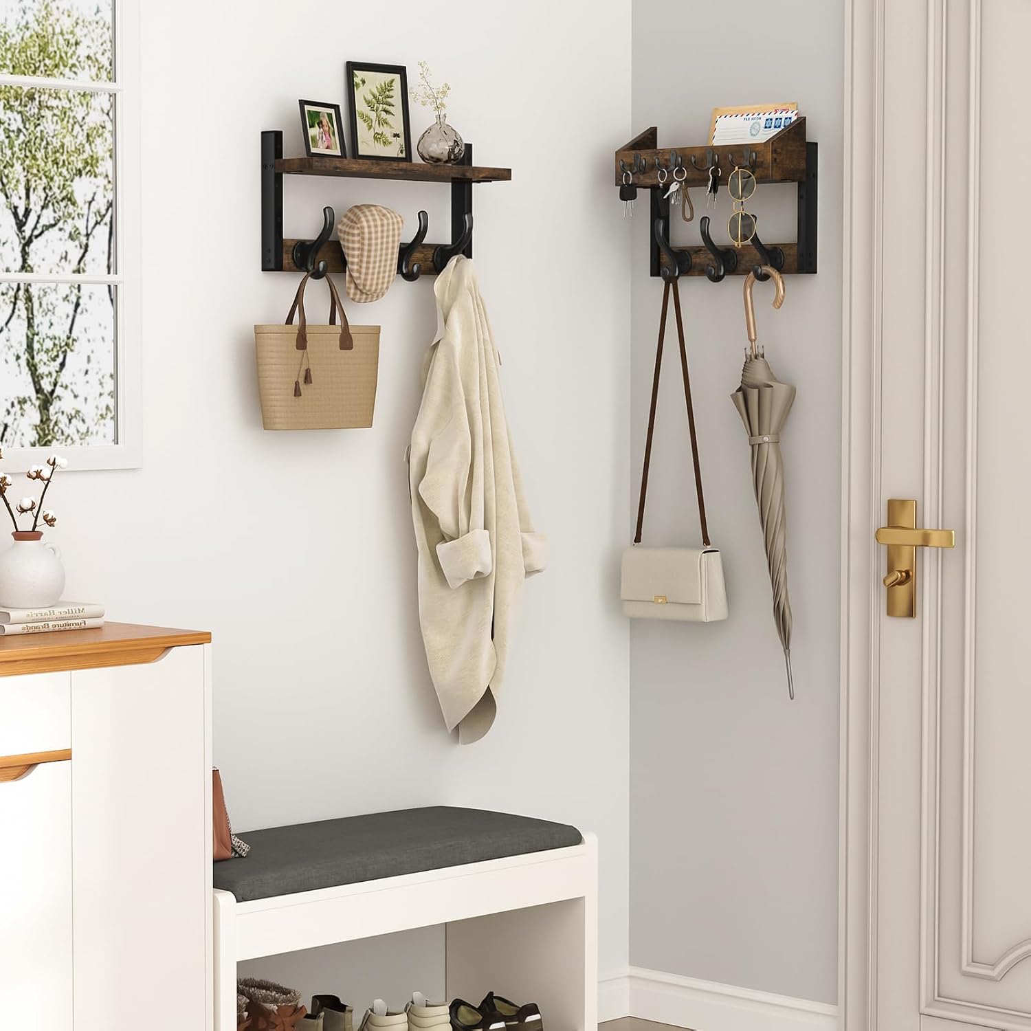 29" Brown Multi-Function Wall Coat Rack
