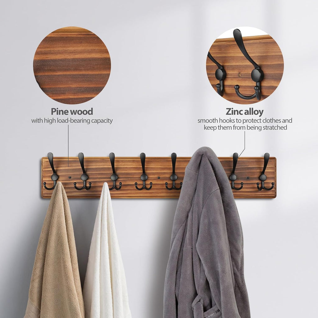 Brown 8 Triple Hooks Wall Coat Rack