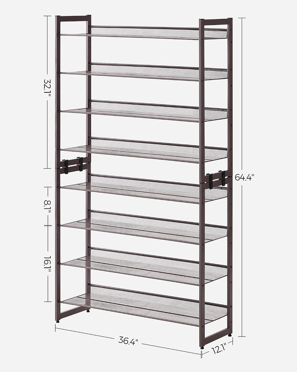Set of 2 Stackable 4-Tier Bronze Metal Shoe Rack