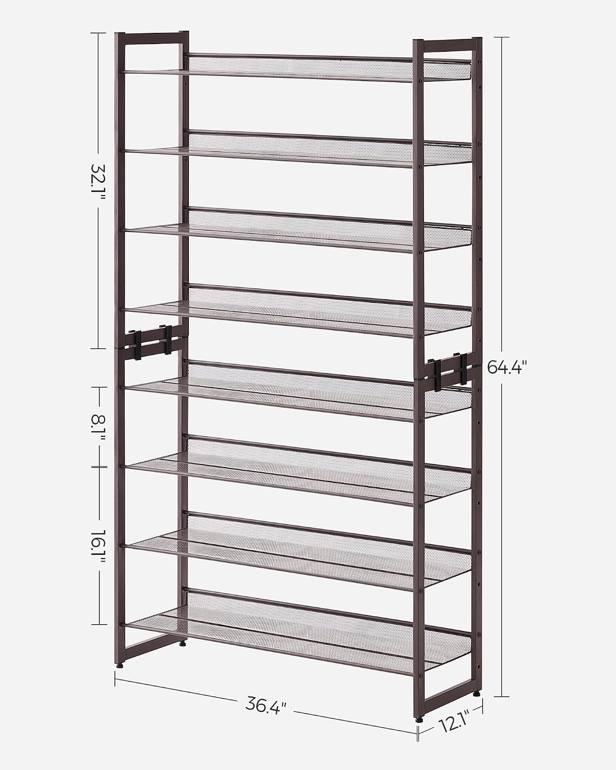 Set of 2 Stackable 4-Tier Bronze Metal Shoe Rack