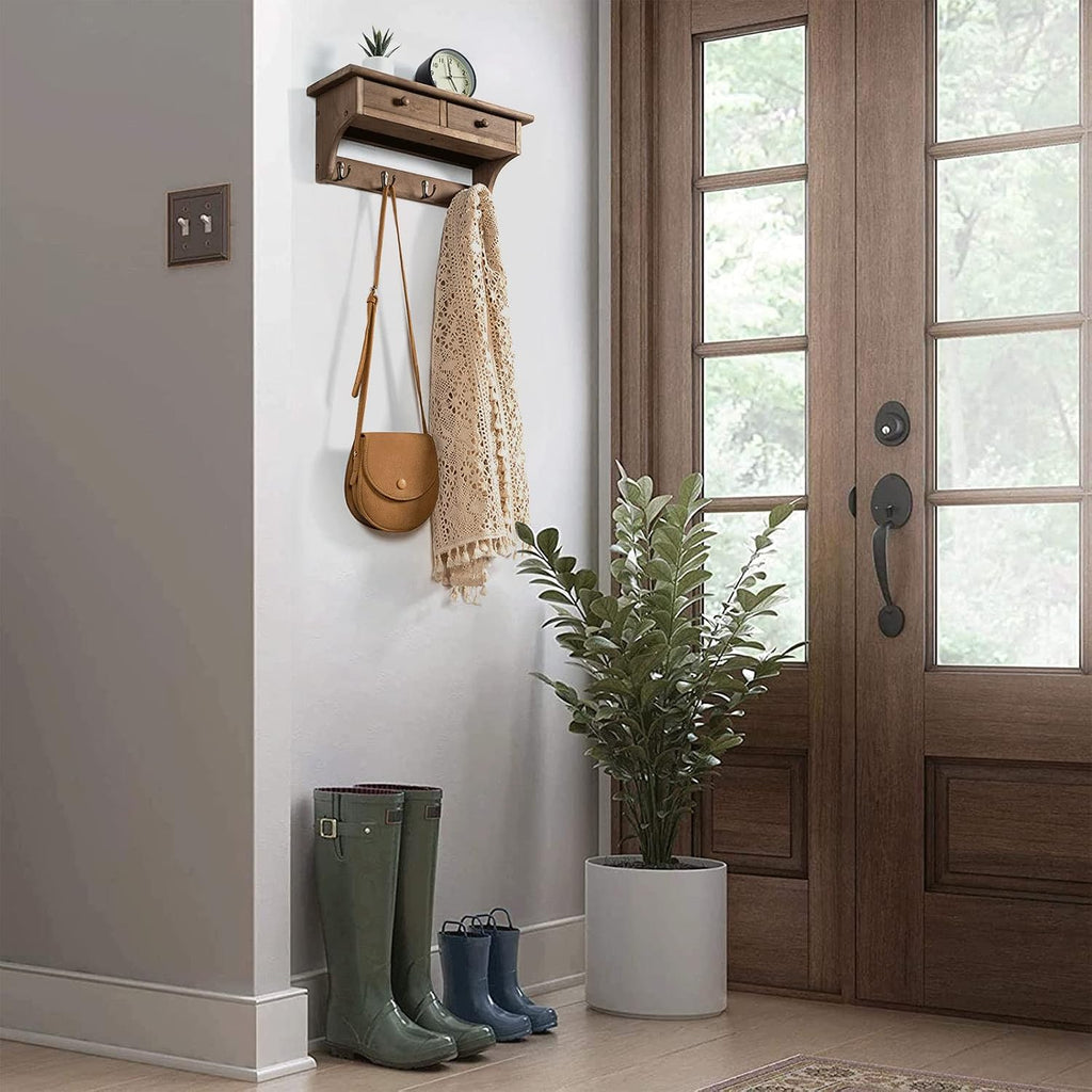 Walnut Farmhouse Wall Coat Rack