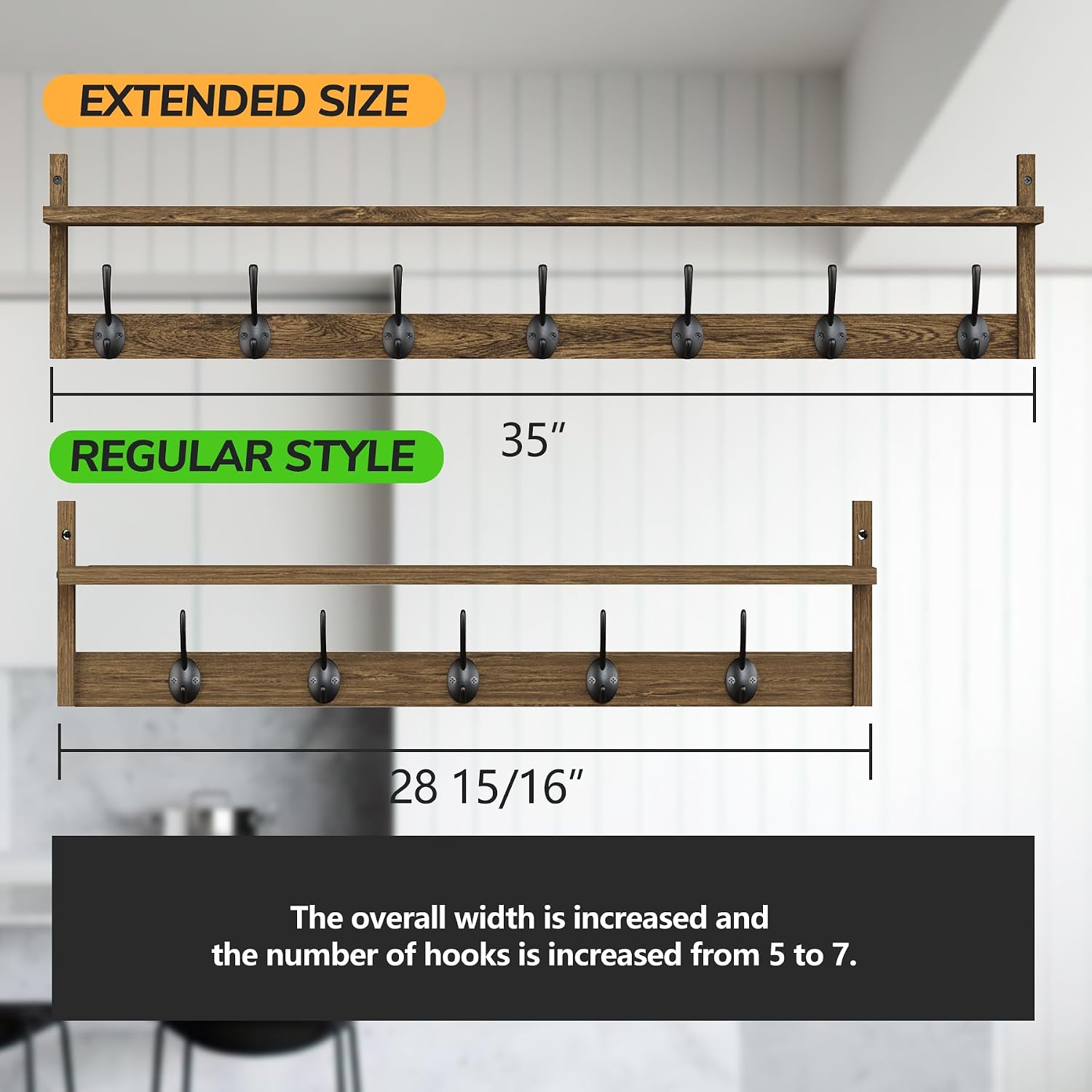 35" Wood Wall Coat Rack Shelf