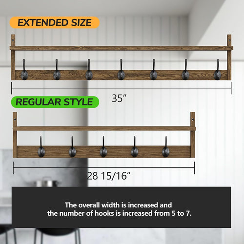 35" Wood Wall Coat Rack Shelf