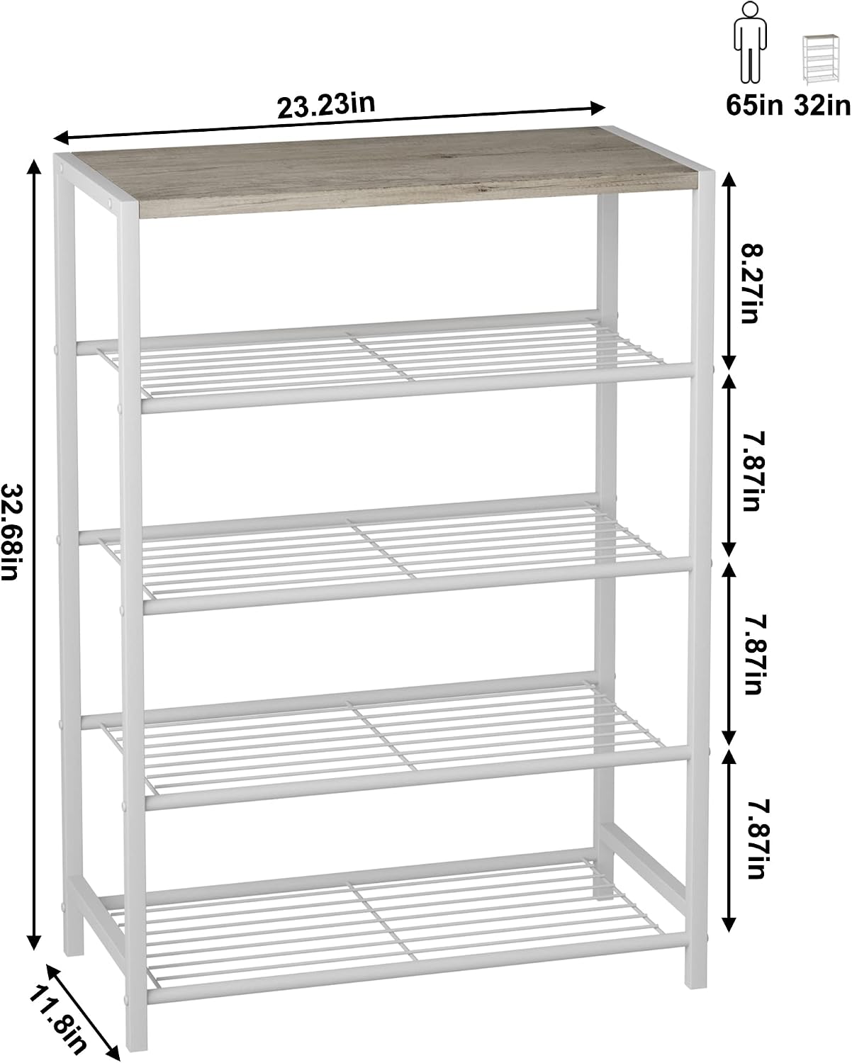 White Oak 5-Tier Industrial Narrow Shoe Rack