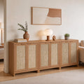 3pc Oak Rattan Storage Sideboard
