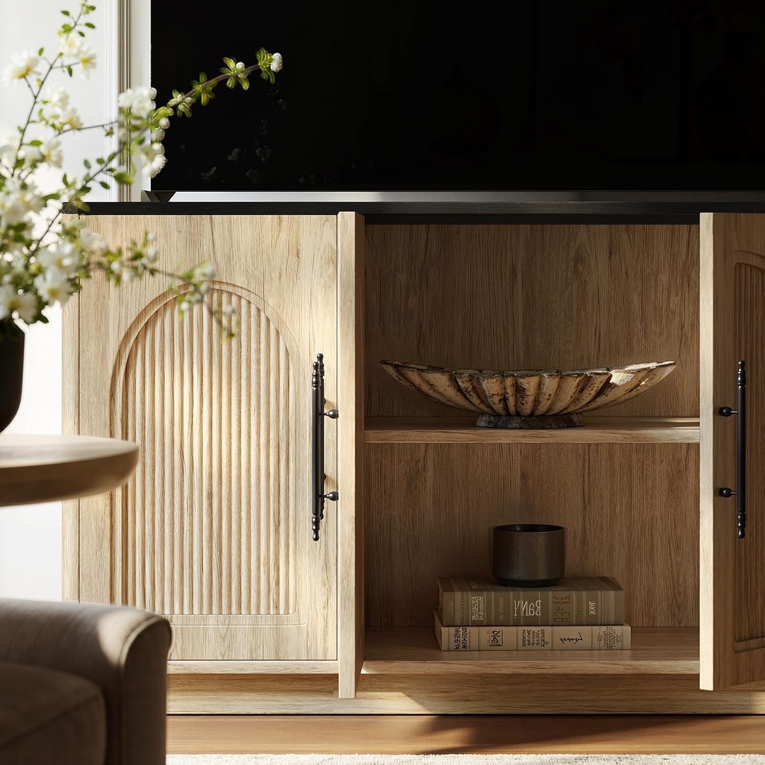 67" Oak Fluted Arched Sideboard