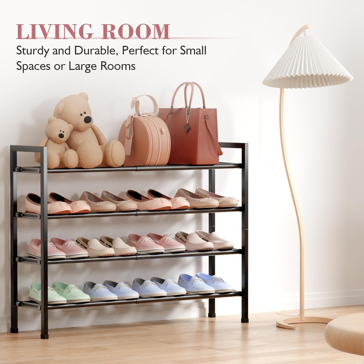 Expandable 4-Tier Black Metal Shoe Rack