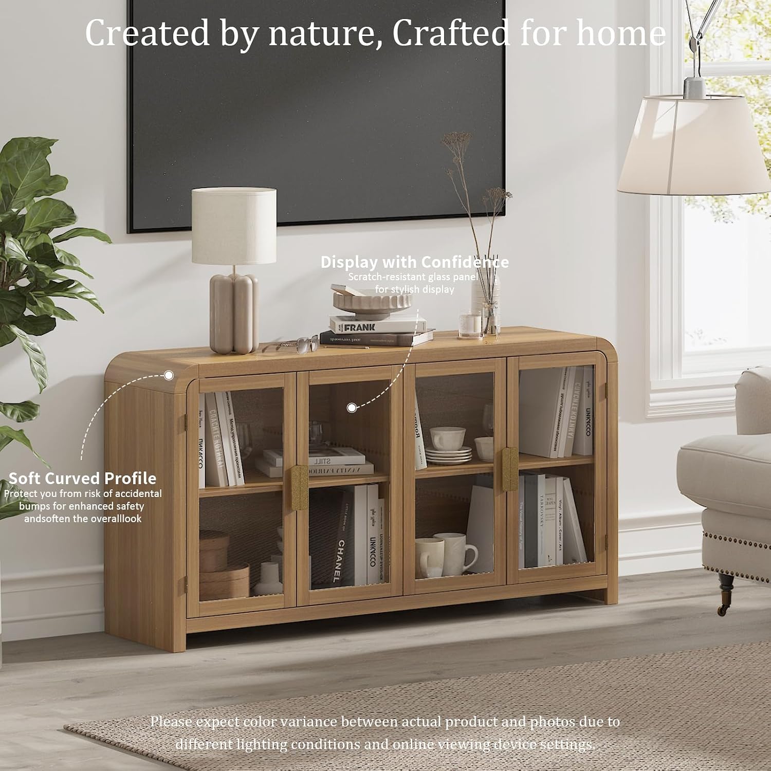 60" Oak Glass Door Boho Sideboard