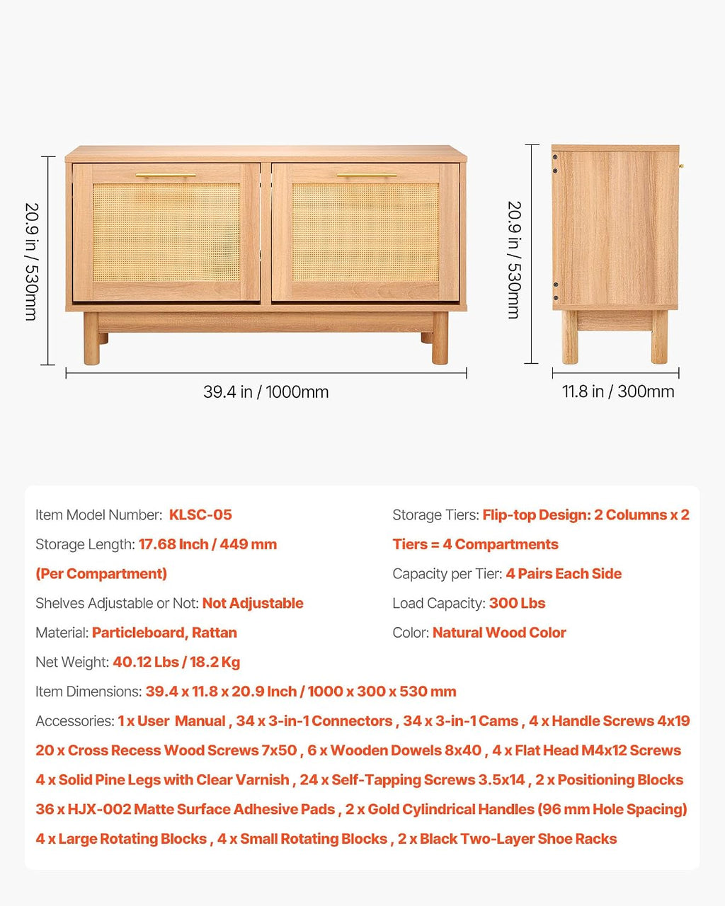 Rattan Flip Drawer Entryway Shoe Bench