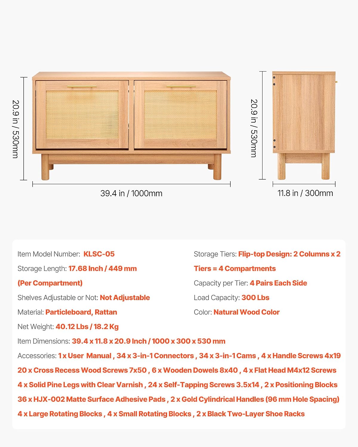 Rattan Flip Drawer Entryway Shoe Bench
