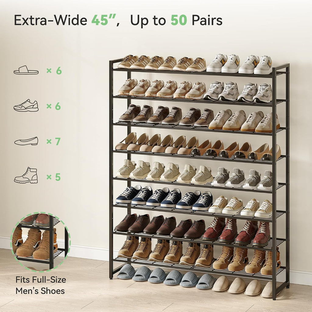 43.3" Wide 8-Tier Reinforced Metal Shoe Rack for 50 Pairs