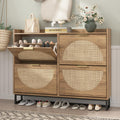 Rustic Oak Rattan Flip Drawer Shoe Cabinet