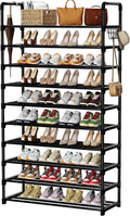 10 Tier Tall Metal Shoe Rack with Hooks