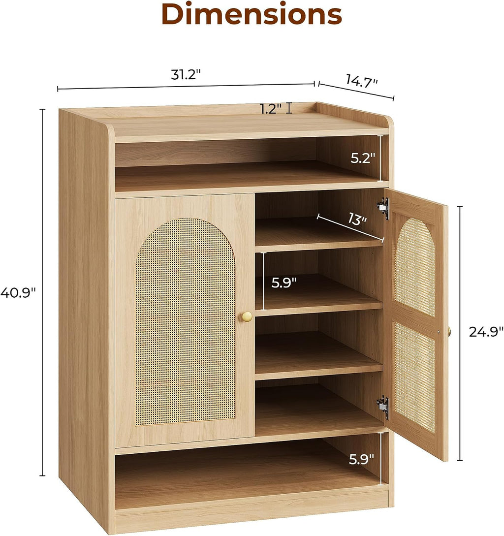 6-Tier Rattan LED Shoe Storage Cabinet