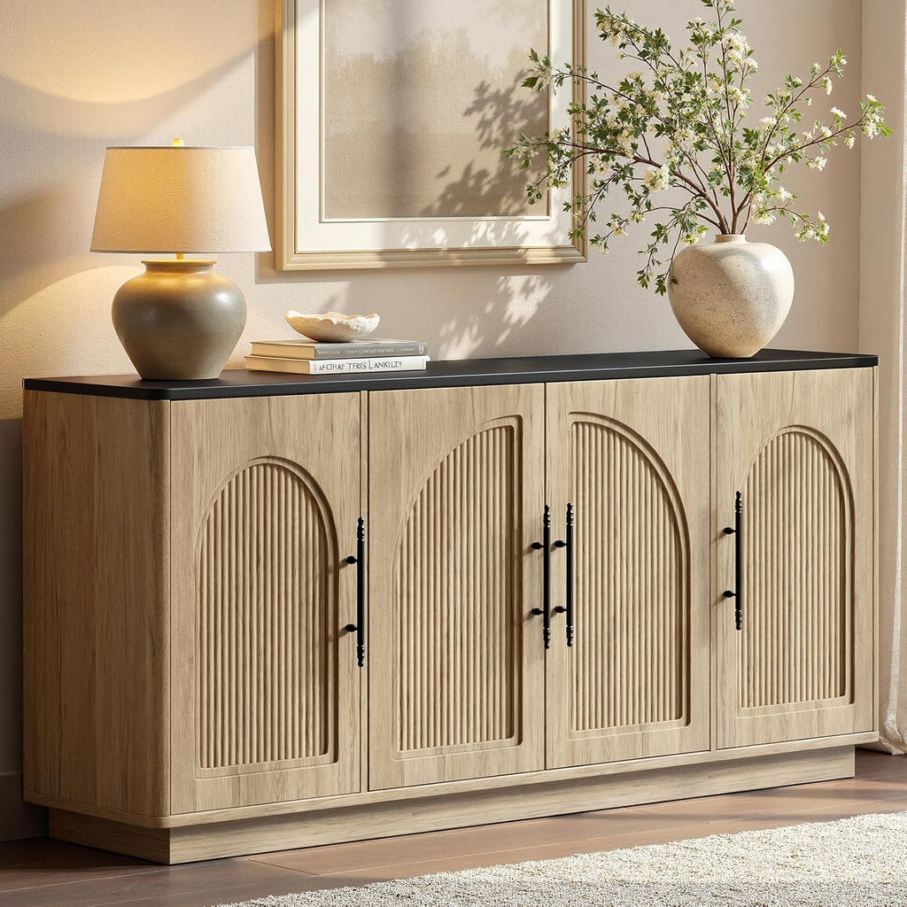 67" Oak Fluted Arched Sideboard