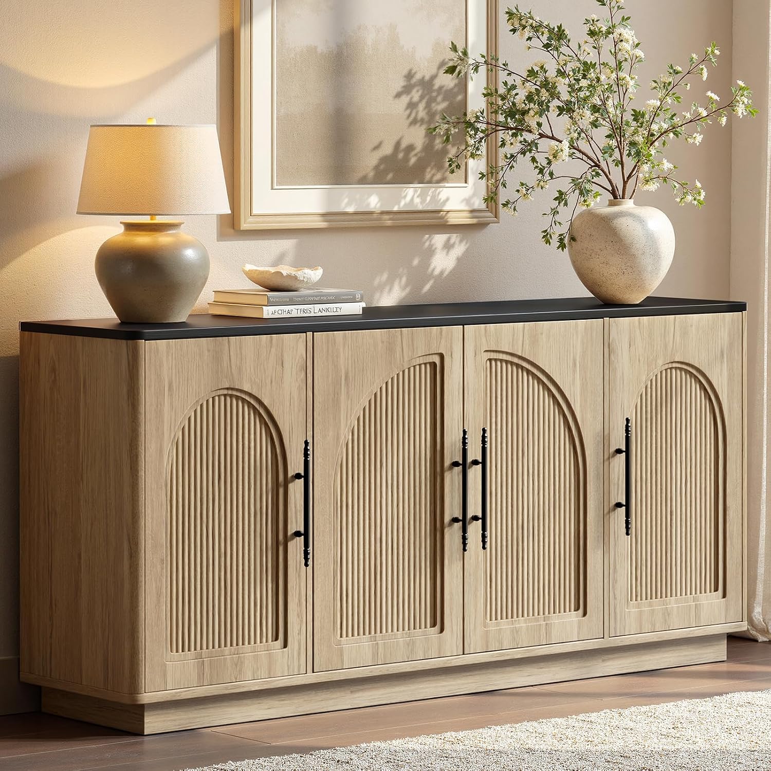 67" Oak Fluted Arched Sideboard