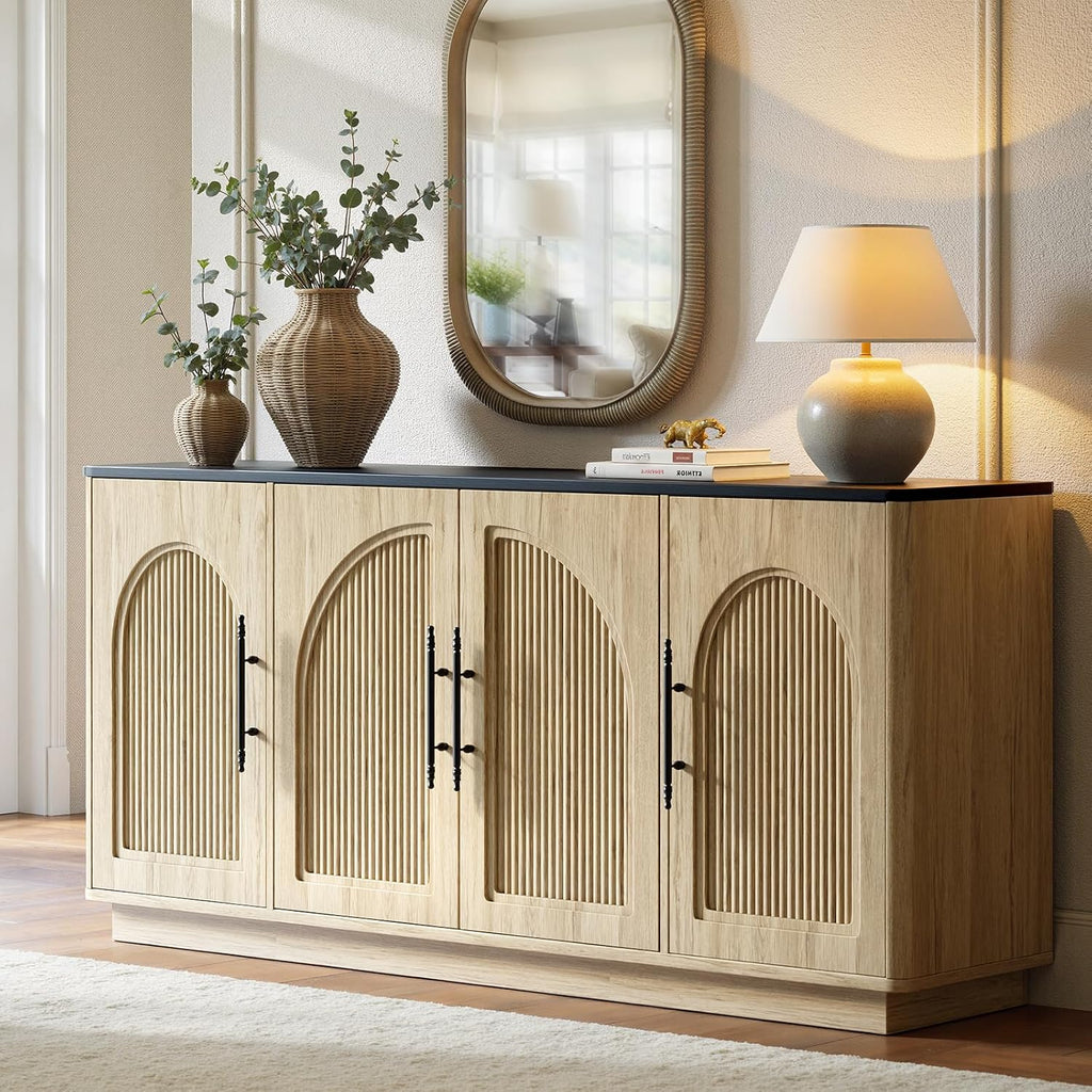 67" Oak Fluted Arched Sideboard