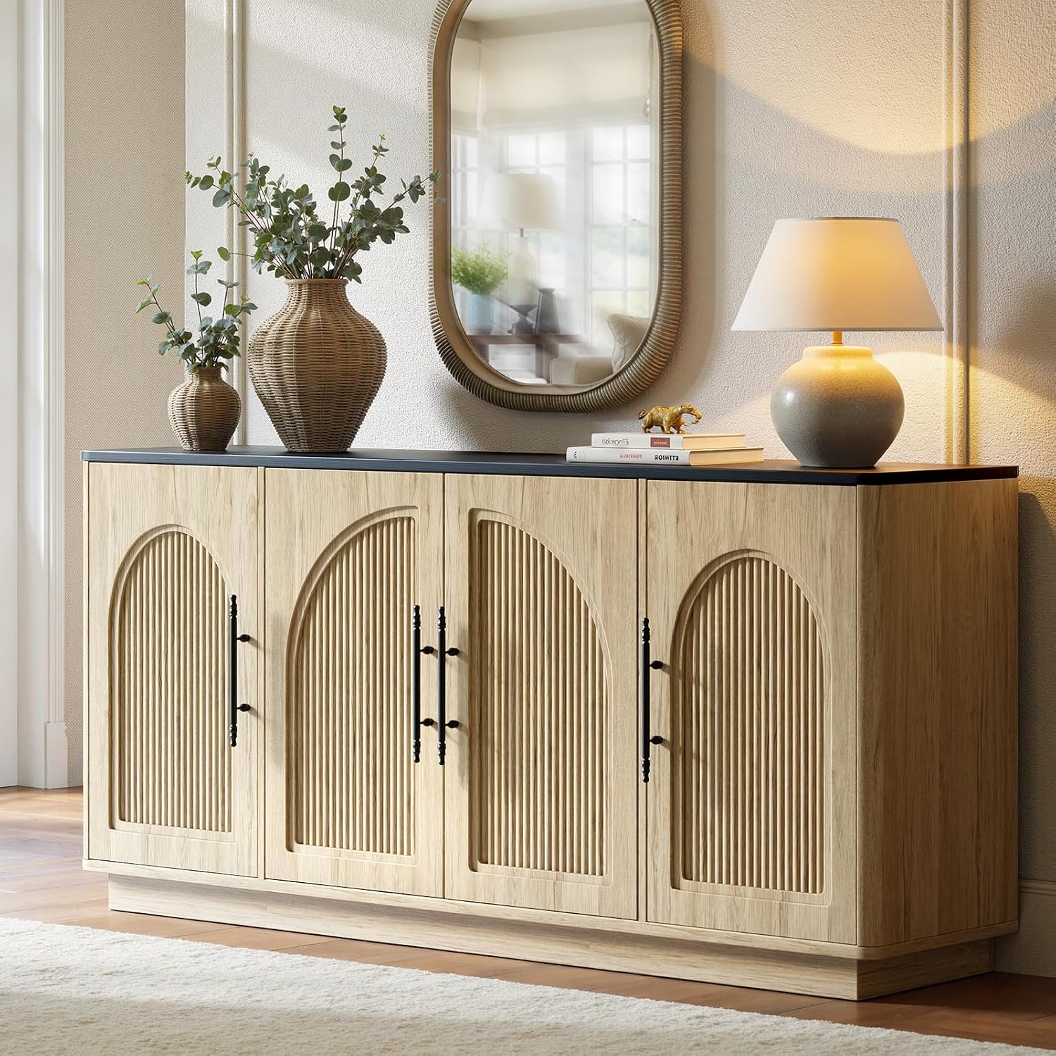 67" Oak Fluted Arched Sideboard